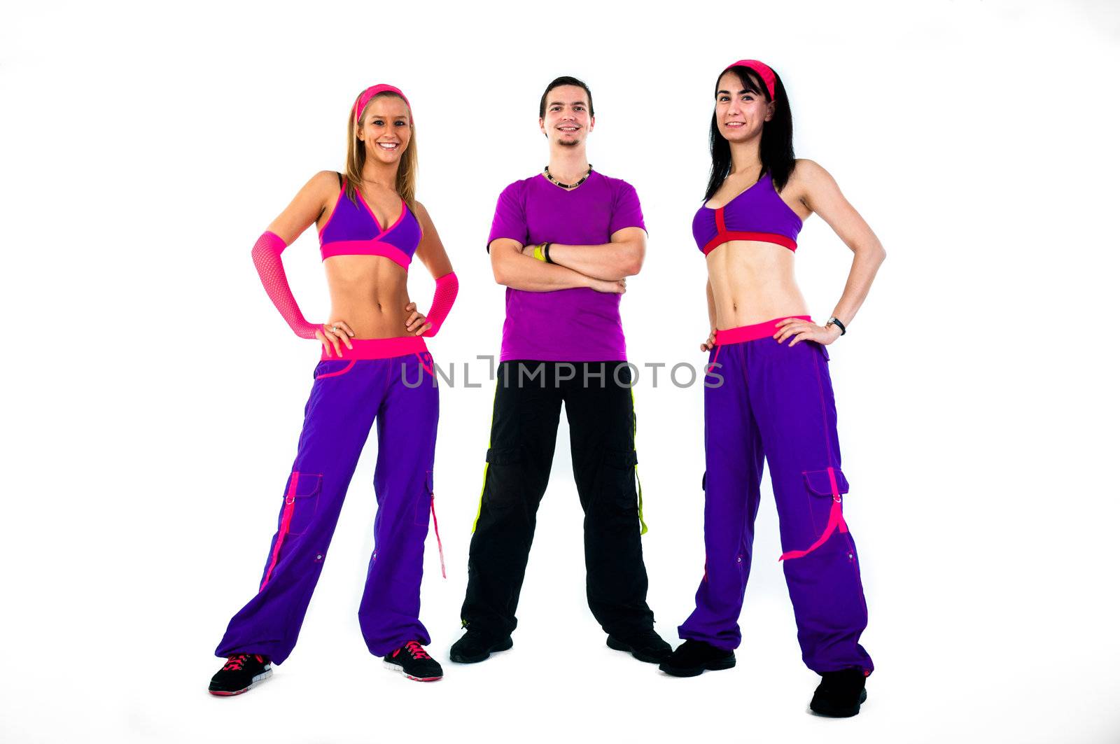 A group of dance instructors on isolated white background