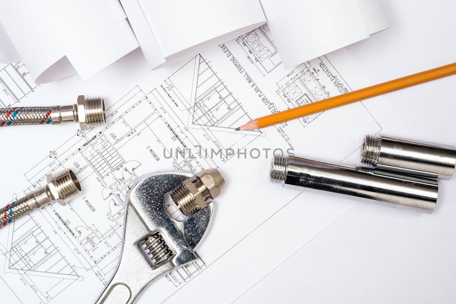 plumbing and drawings are on the desktop, workspace engineer