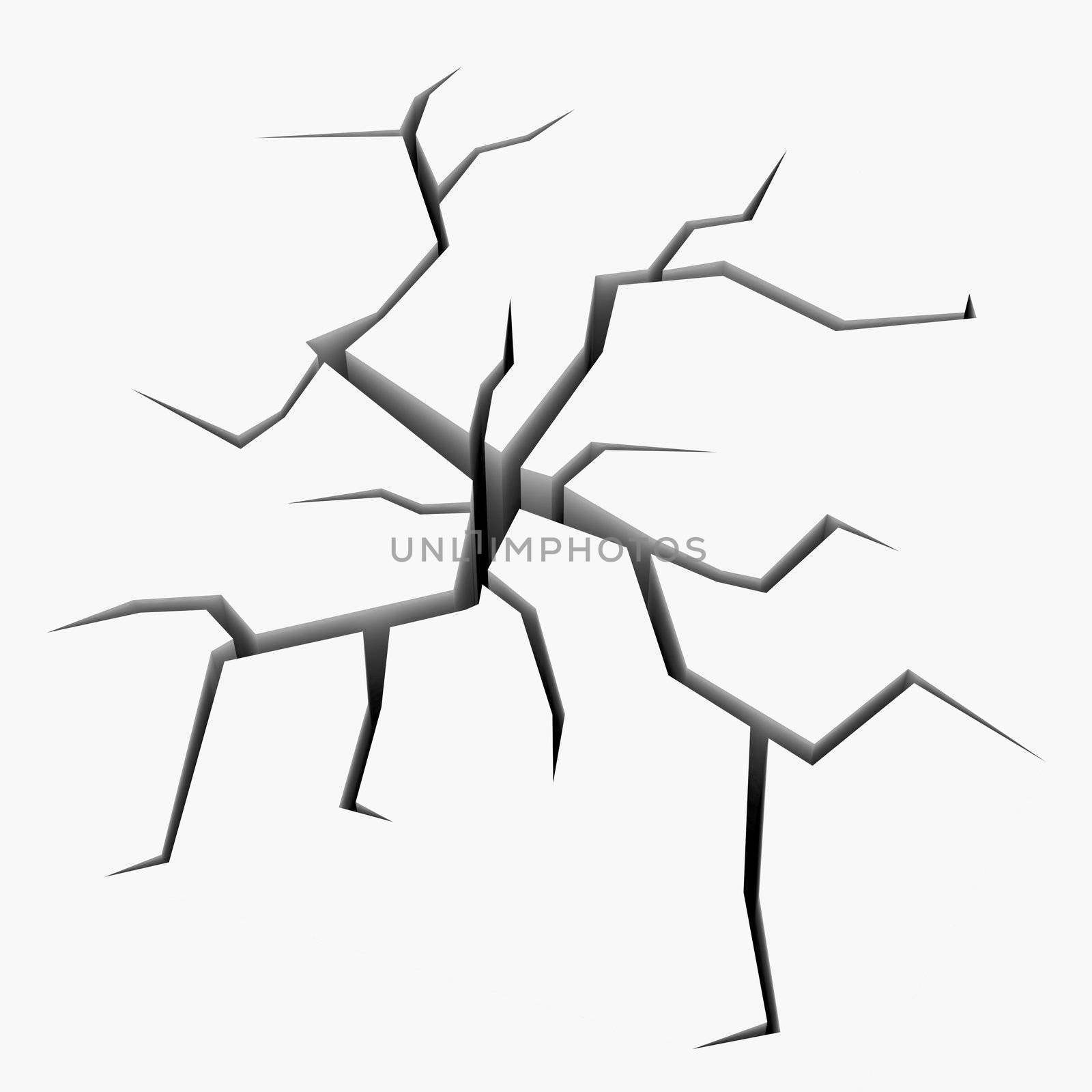The crack in the white plane. Isolated render on a white background