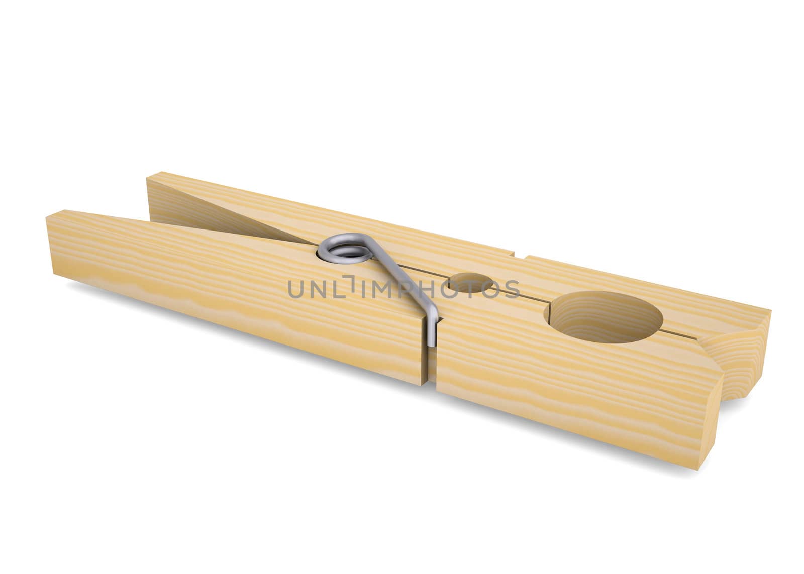 Wooden clothespin. Isolated render on a white background