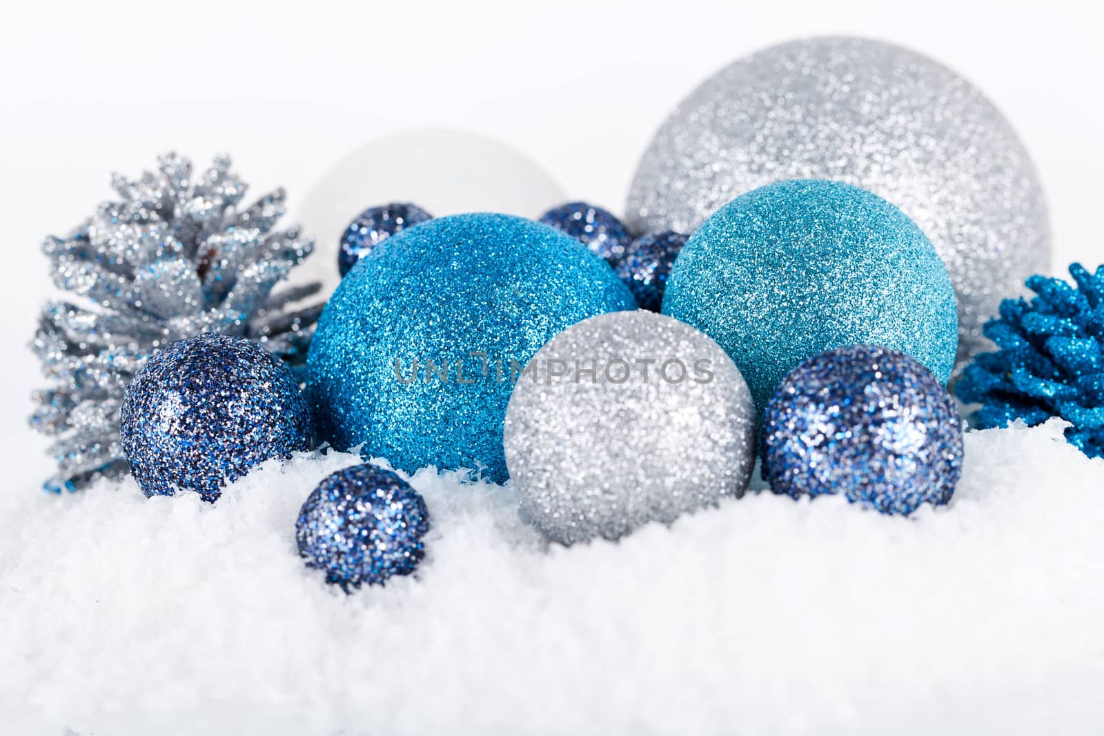 traditional festive christmas decoration glitter in silver and blue