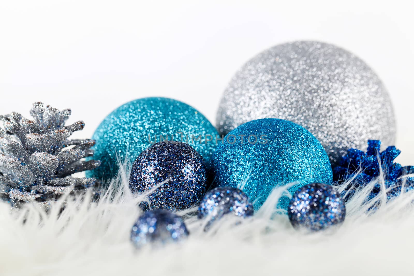 traditional festive christmas decoration glitter in silver and blue