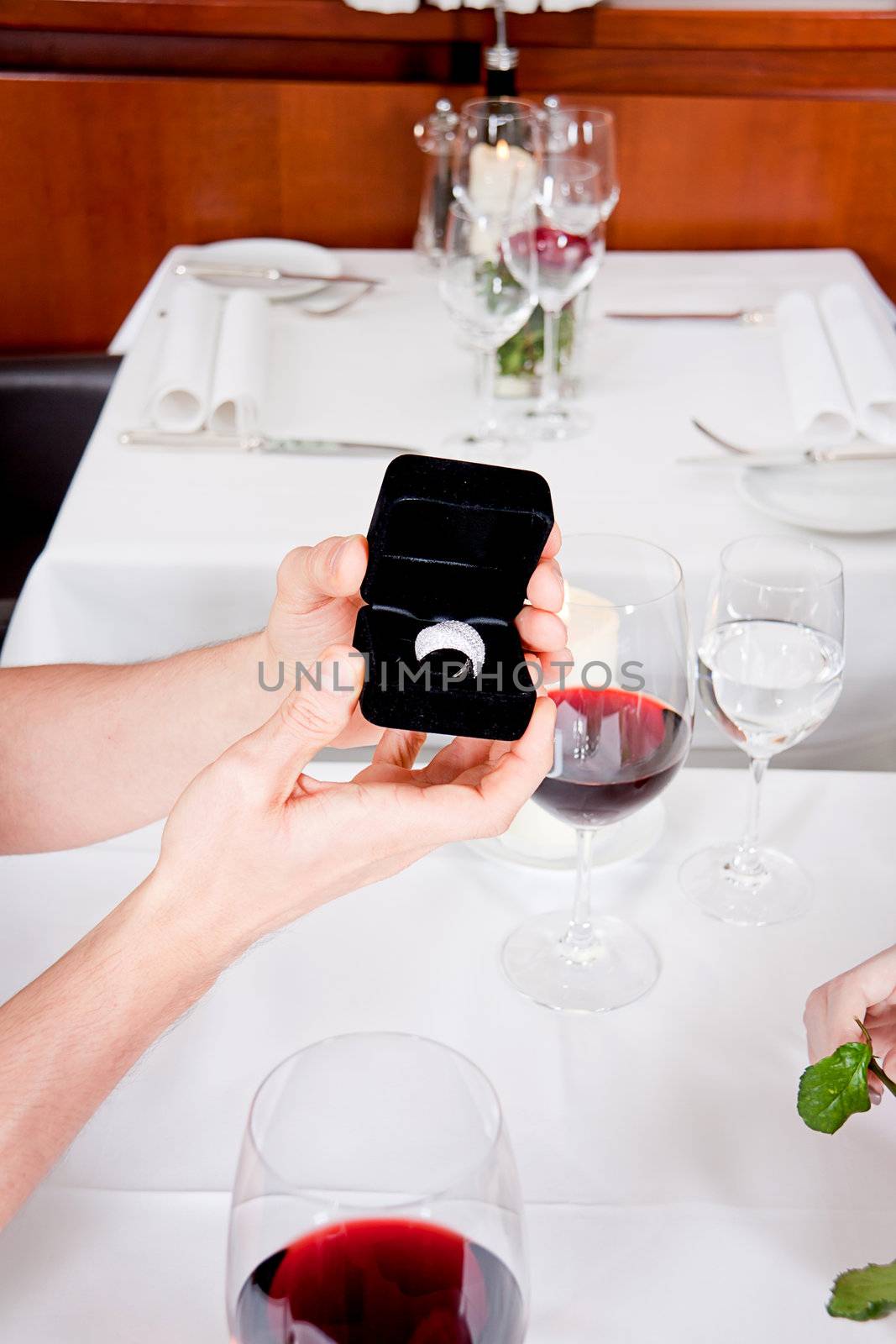 happy couple in restaurant romantic date  by juniart