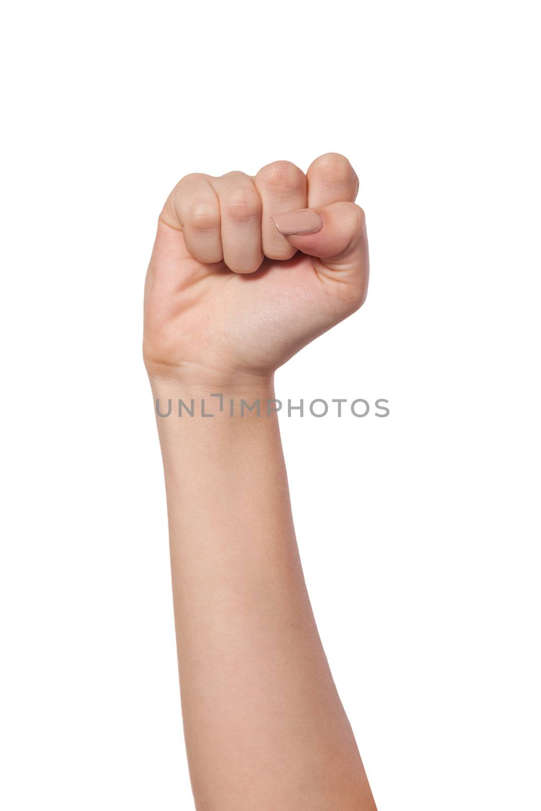 Hand with clenched a fist, isolated on a white background