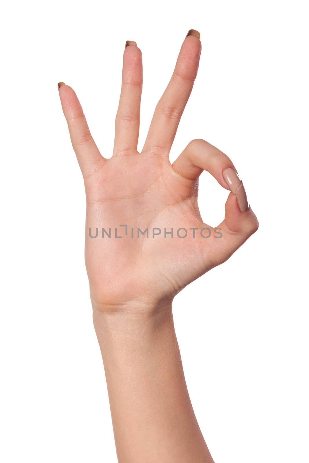 Hand is showing OK sign isolated on a white background