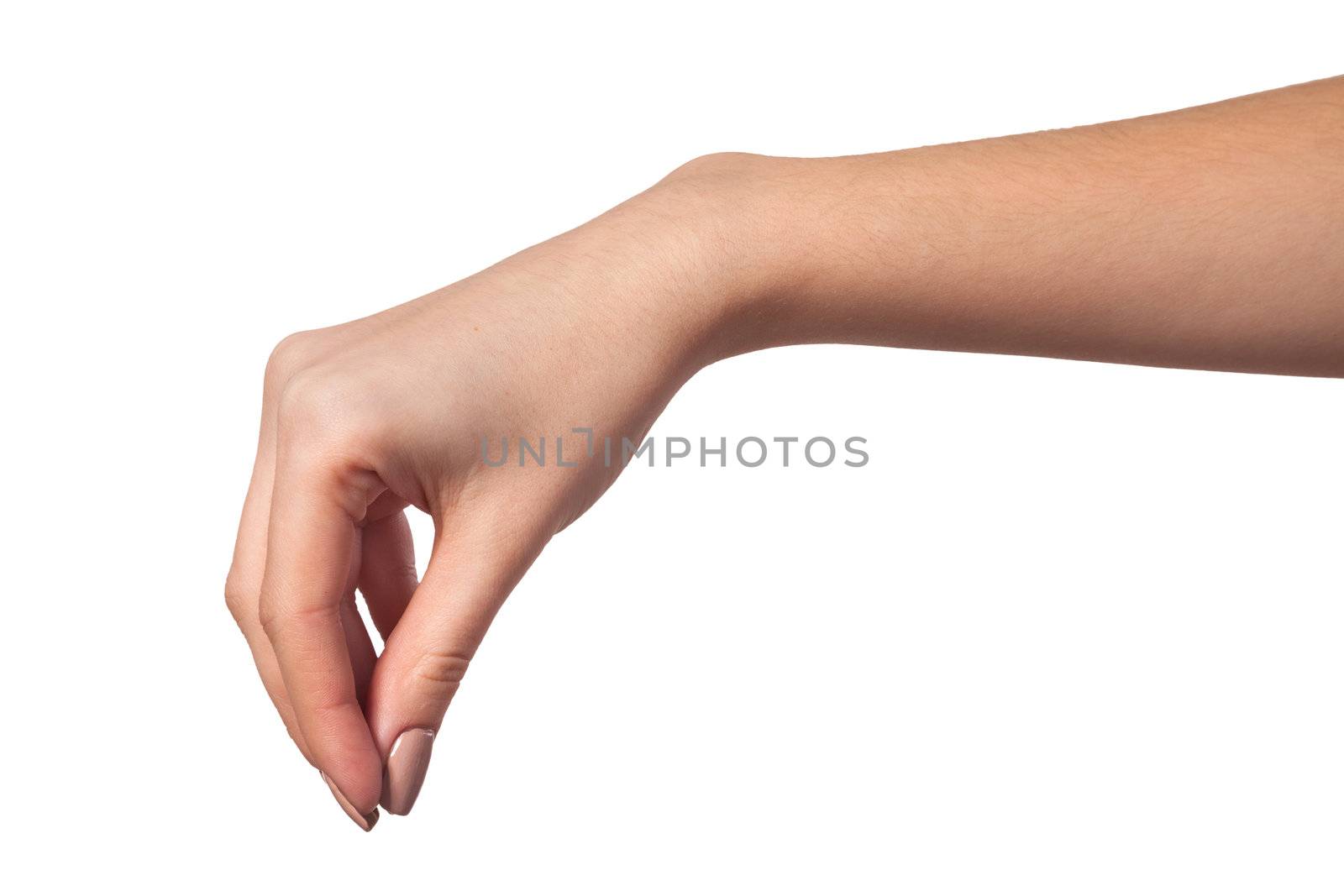 Well shaped Female hand reaching for something isolated on a white background