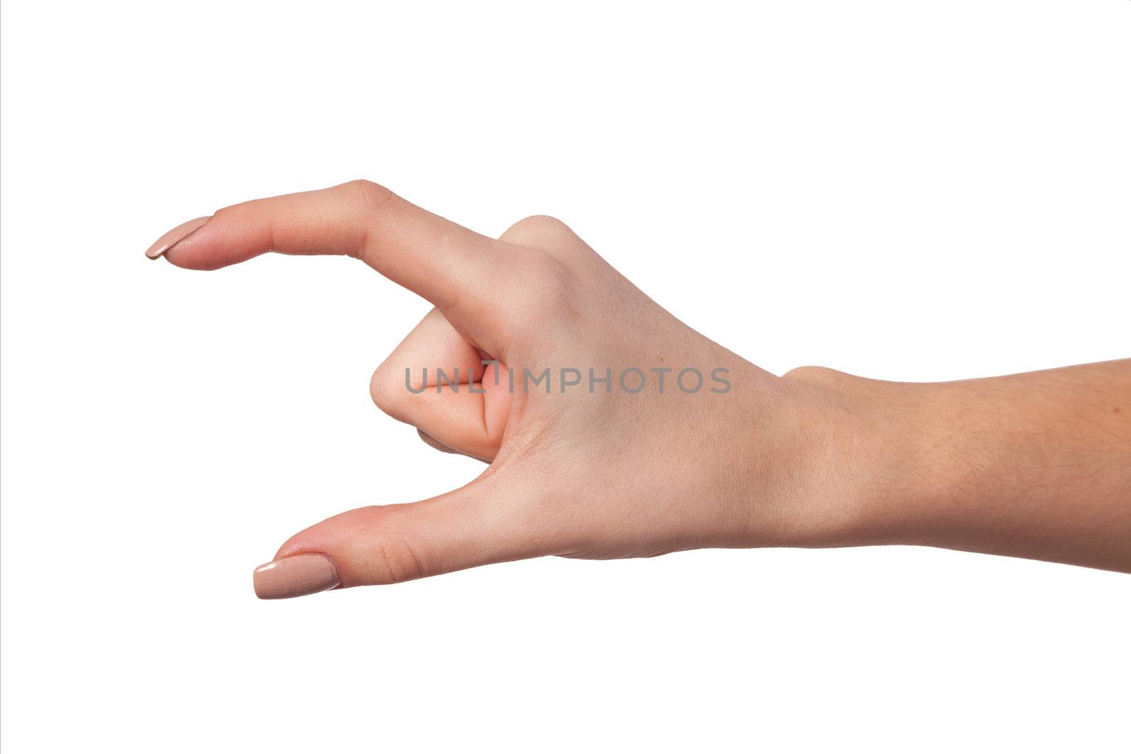 Well shaped Female hand reaching for something isolated on a white background