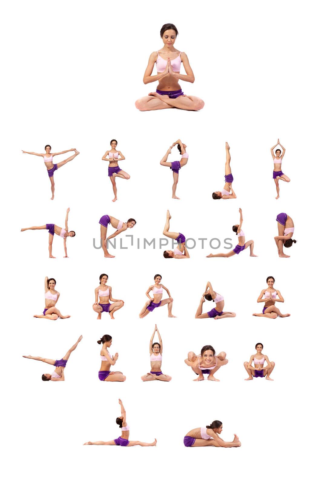 Practicing Yoga set. Young woman by bloodua