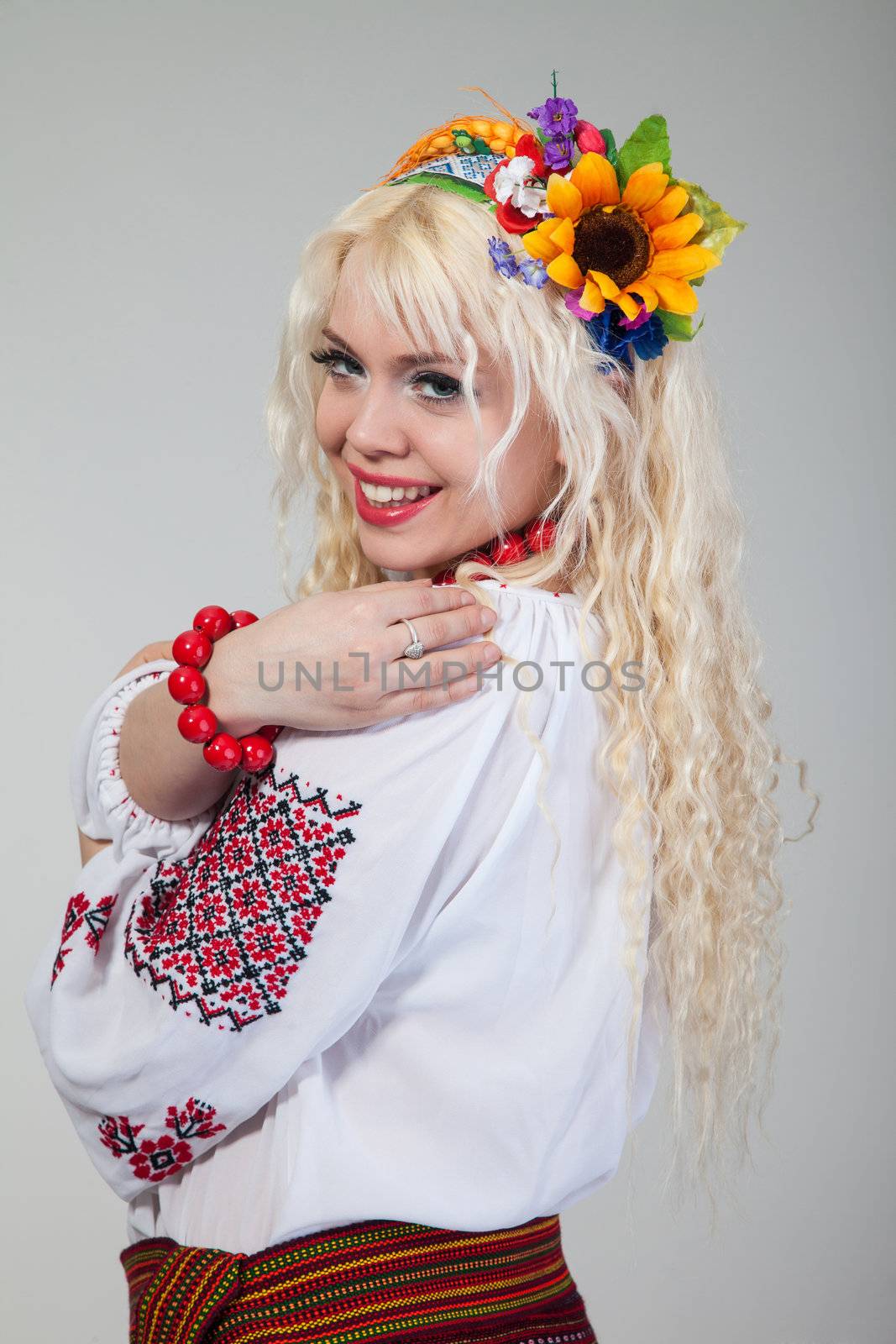 Attractive woman wears Ukrainian national dress