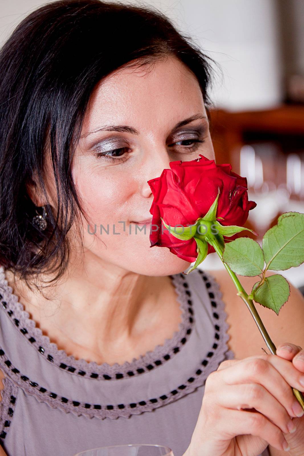 happy couple in restaurant romantic date  by juniart