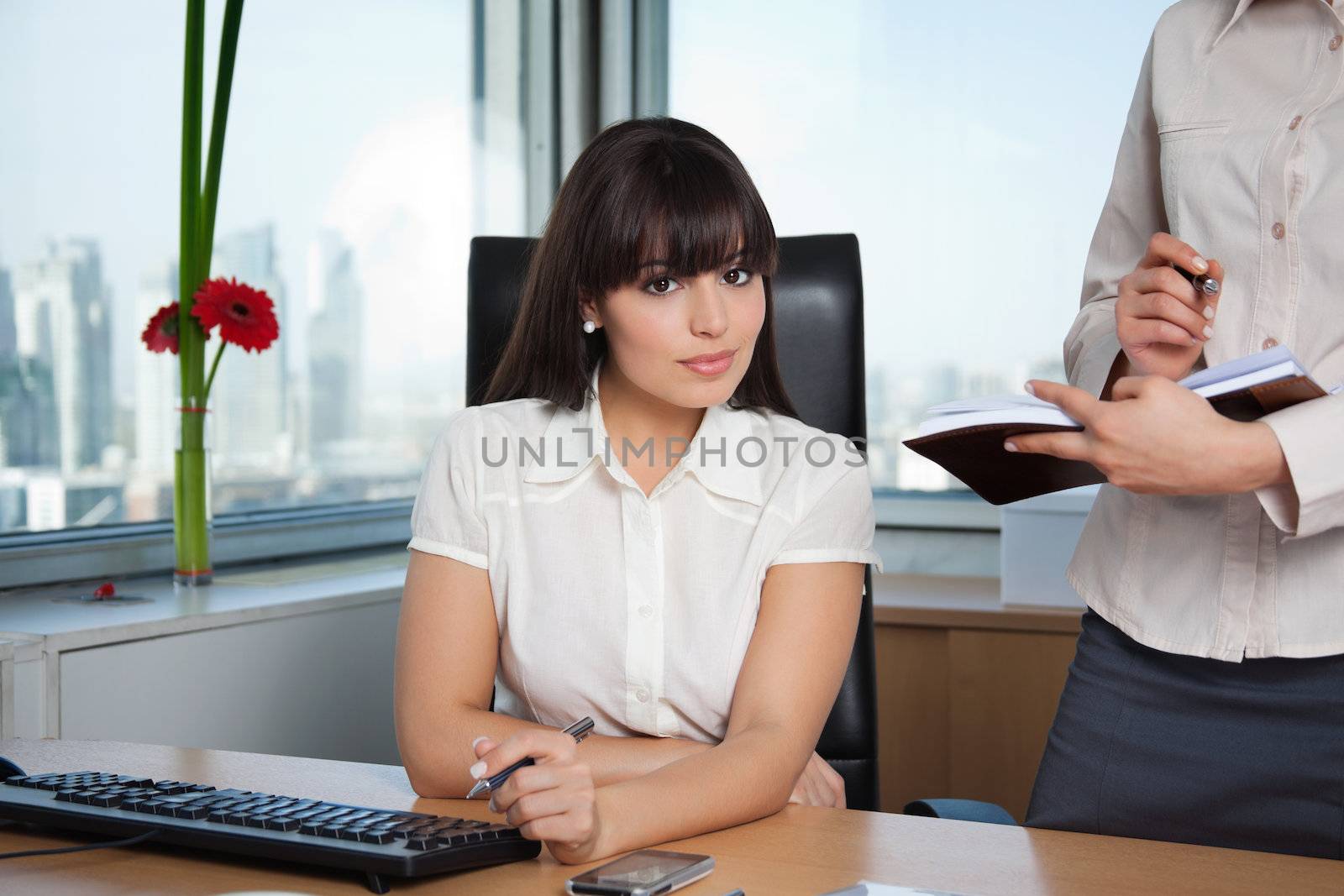 Female Executive With Assistant at Side by leaf