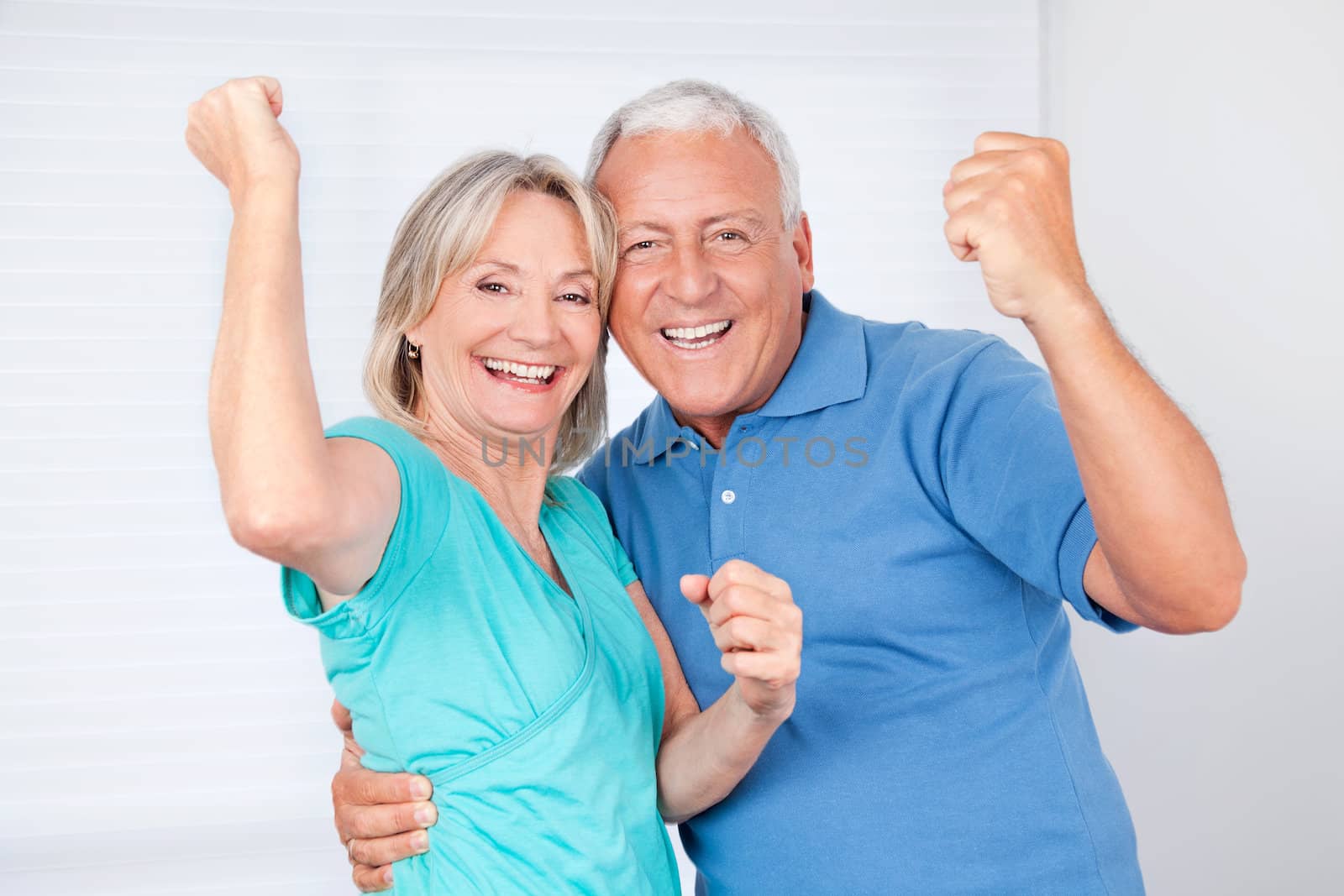 Portrait of cheerful senior man with happy mature woman