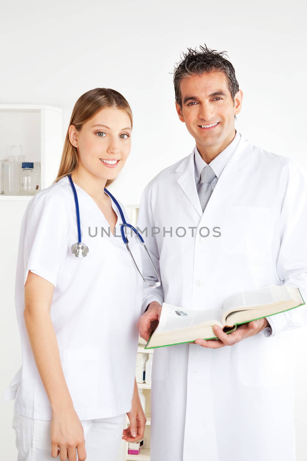 Male and Female Doctor, Portrait by leaf