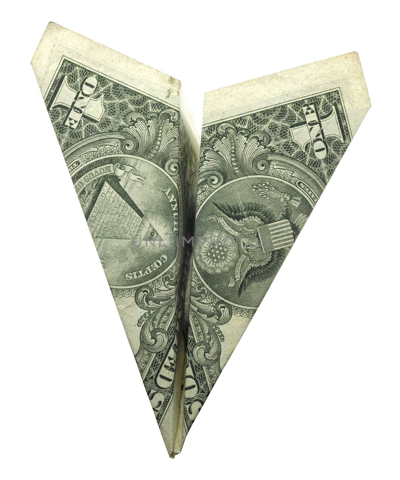 dollar paper plane on white background