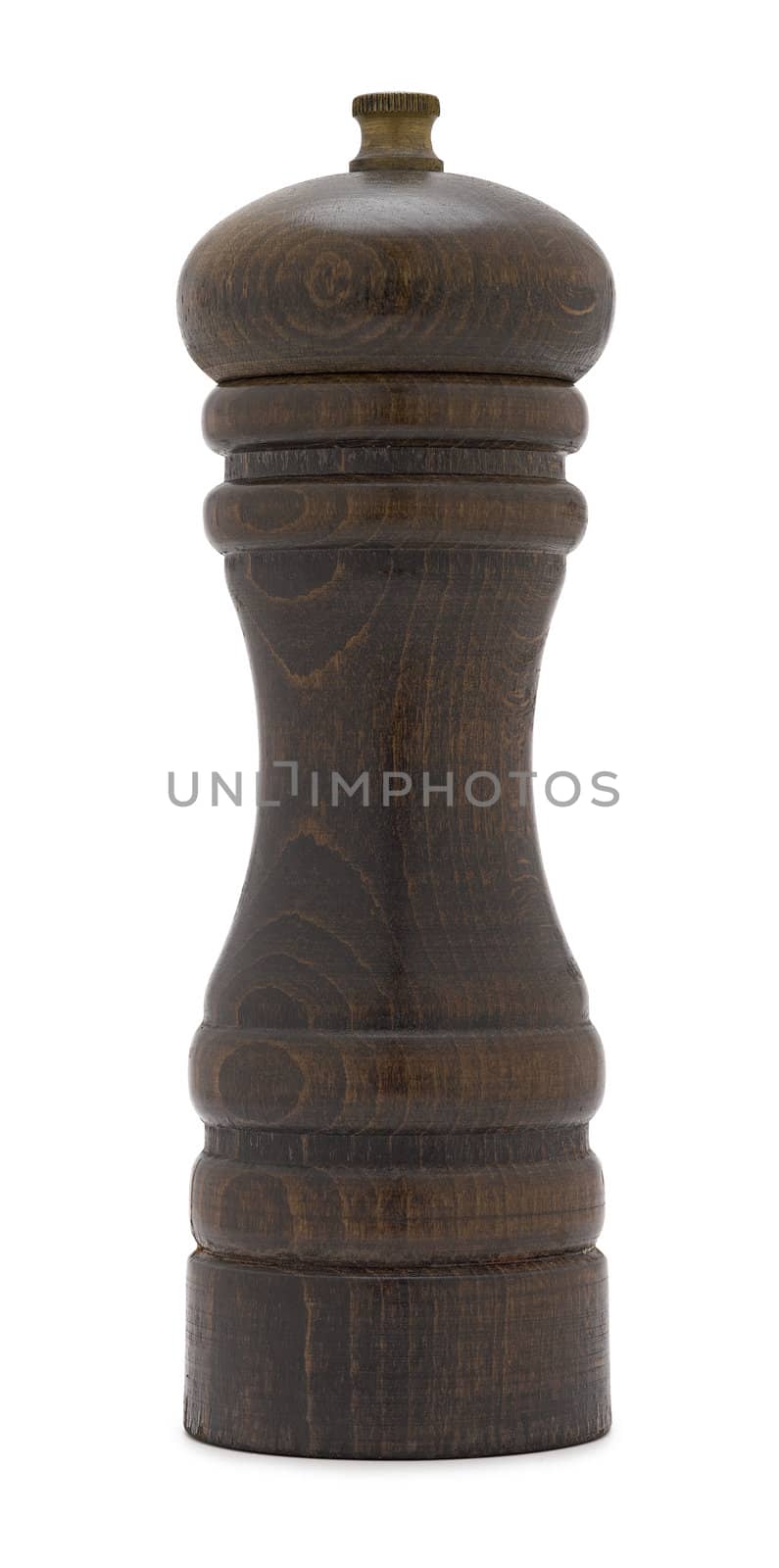 Wood pepper mill isolated on white background (clipping path)