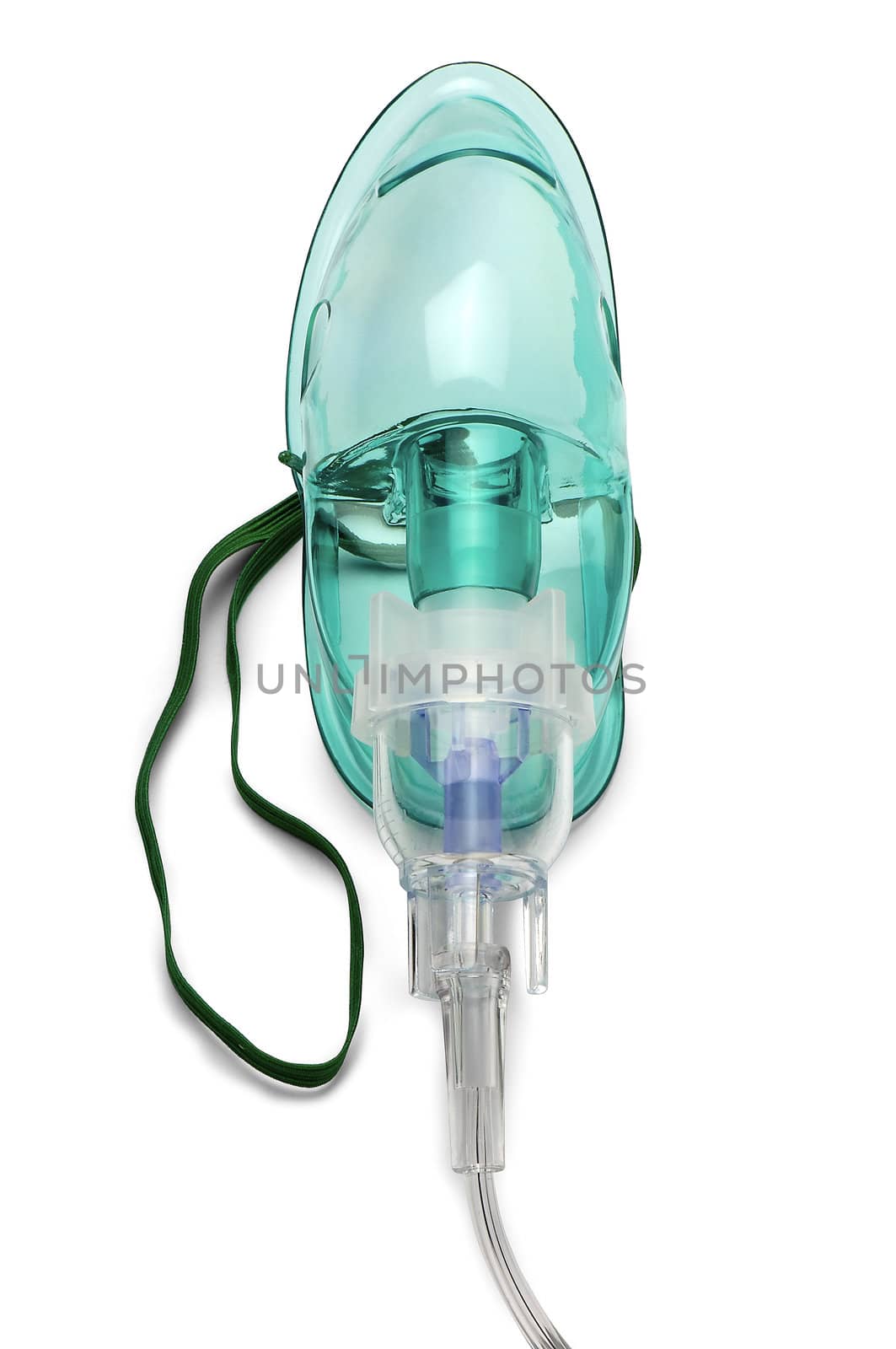 Close up image of an oxygen mask from front.