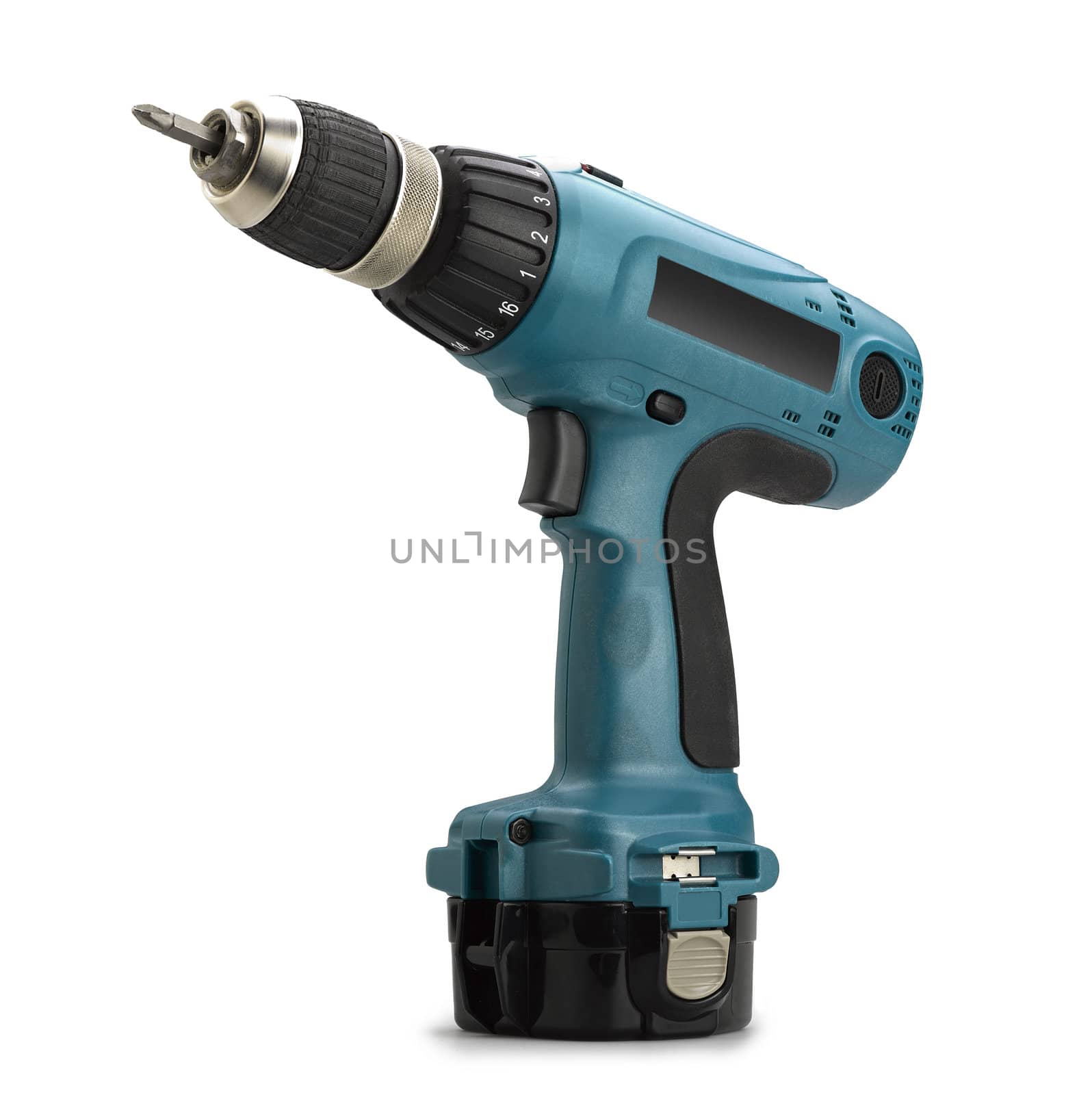 Battery drill on white background