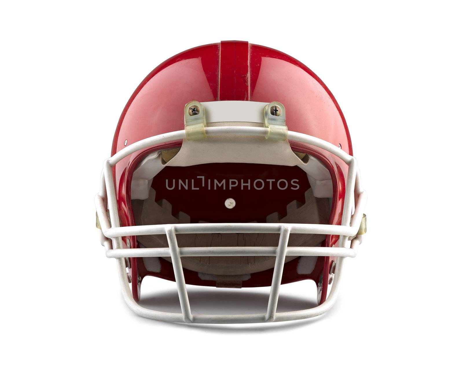 Red American football helmet isolated on a white background with by pbombaert
