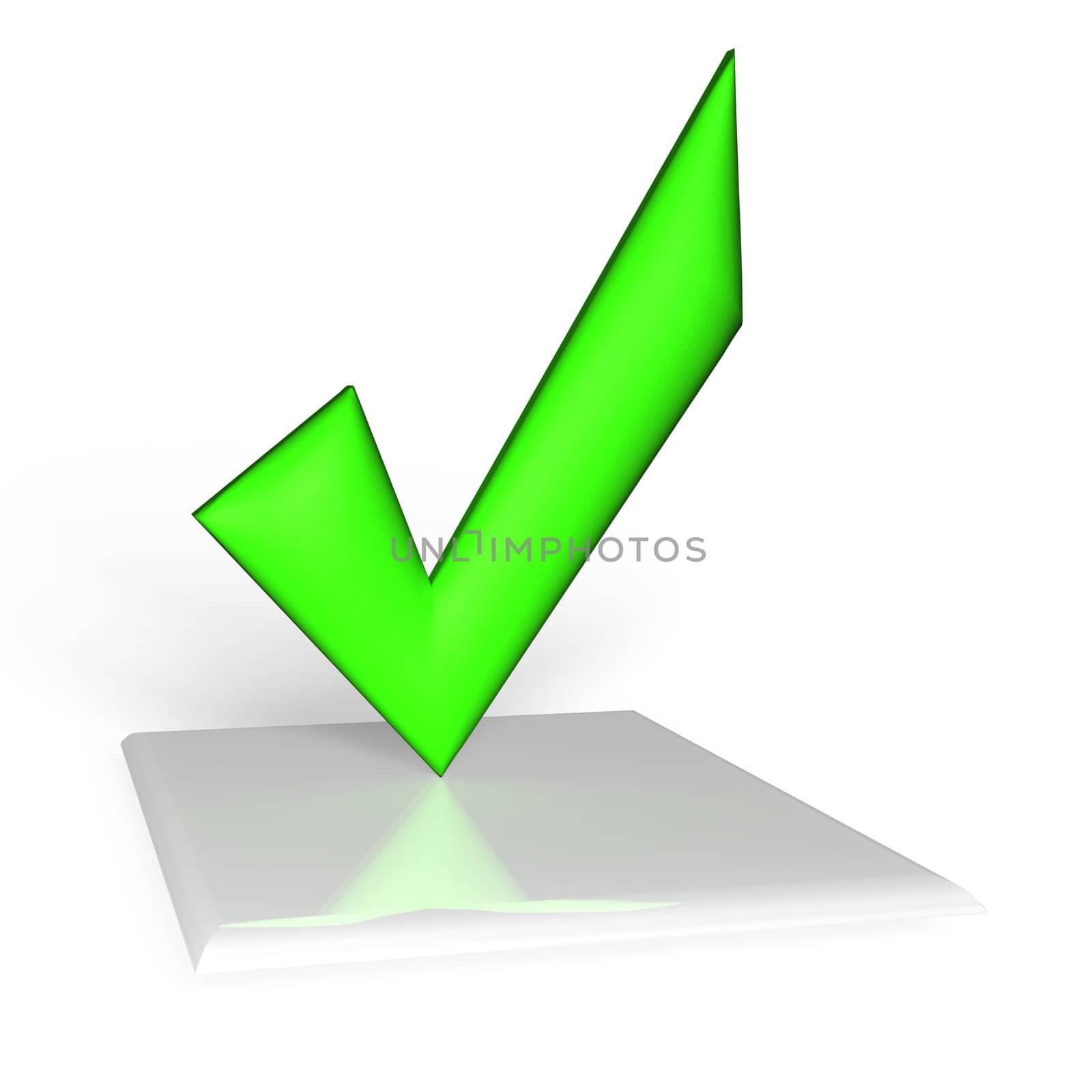 Green glossy Check mark on white background