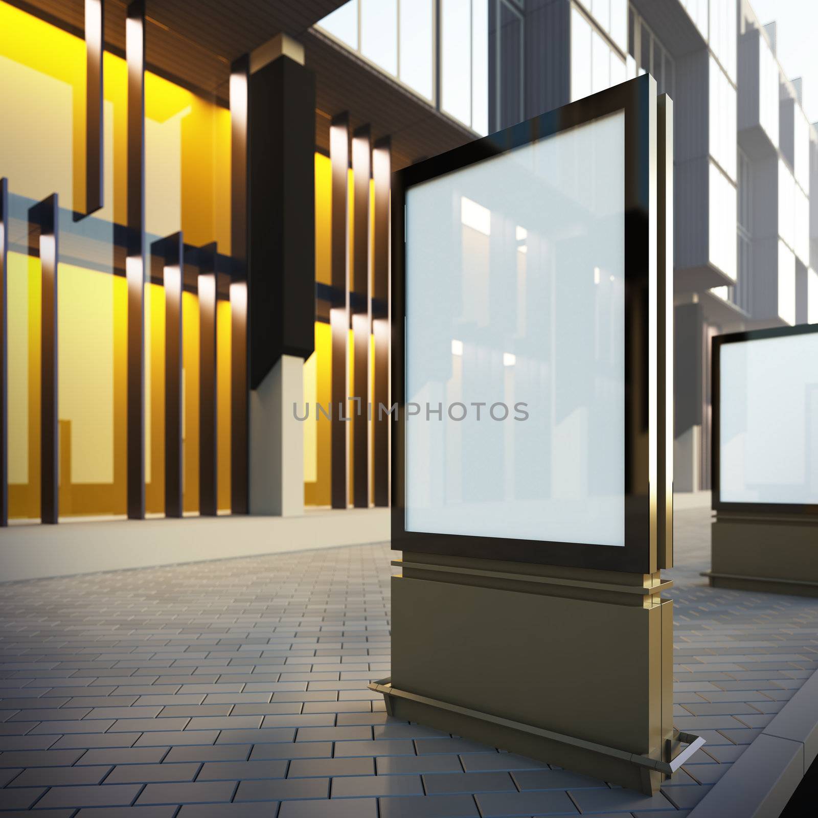 Vertical billboard in downtown. A 3d illustration blank template layout of modern billboard at the street.