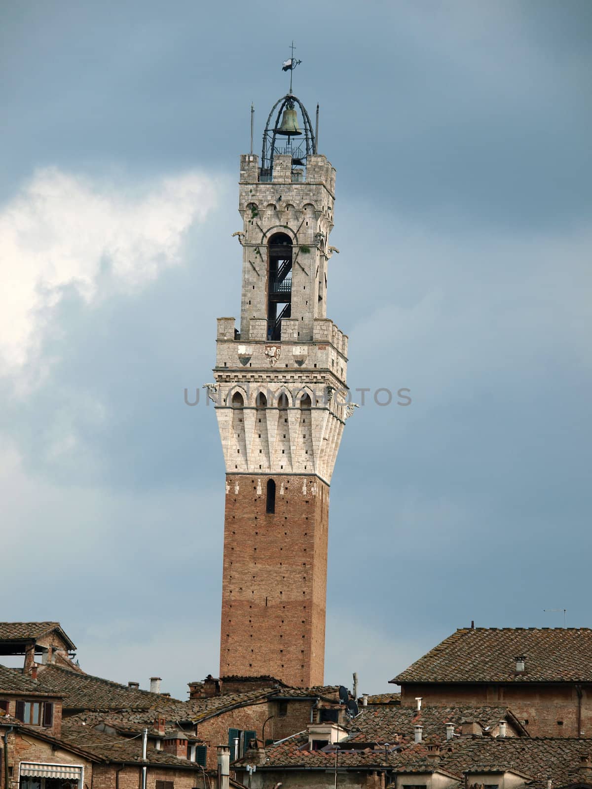 Siena - panorama of the old part of town with a slender tower, Torre del Manga
