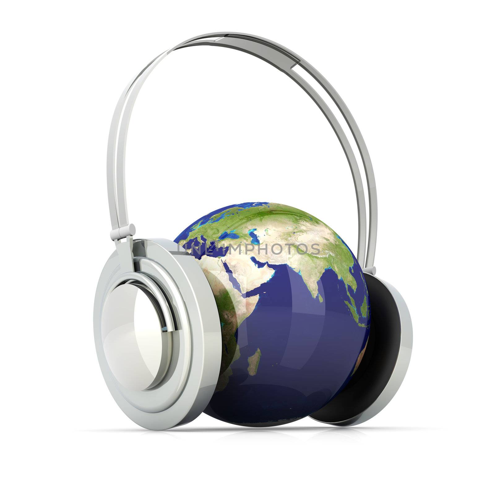 The music of Asia. Headphones and a world globe. 3D rendered Illustration. 