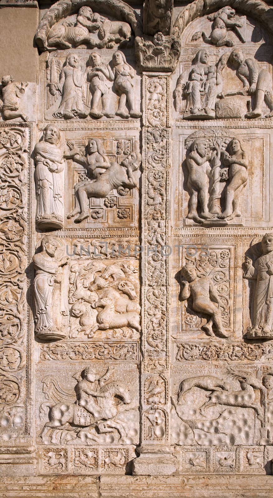Eight bas-reliefs to the right of the portal of the church of San Zeno - Verona, Italy