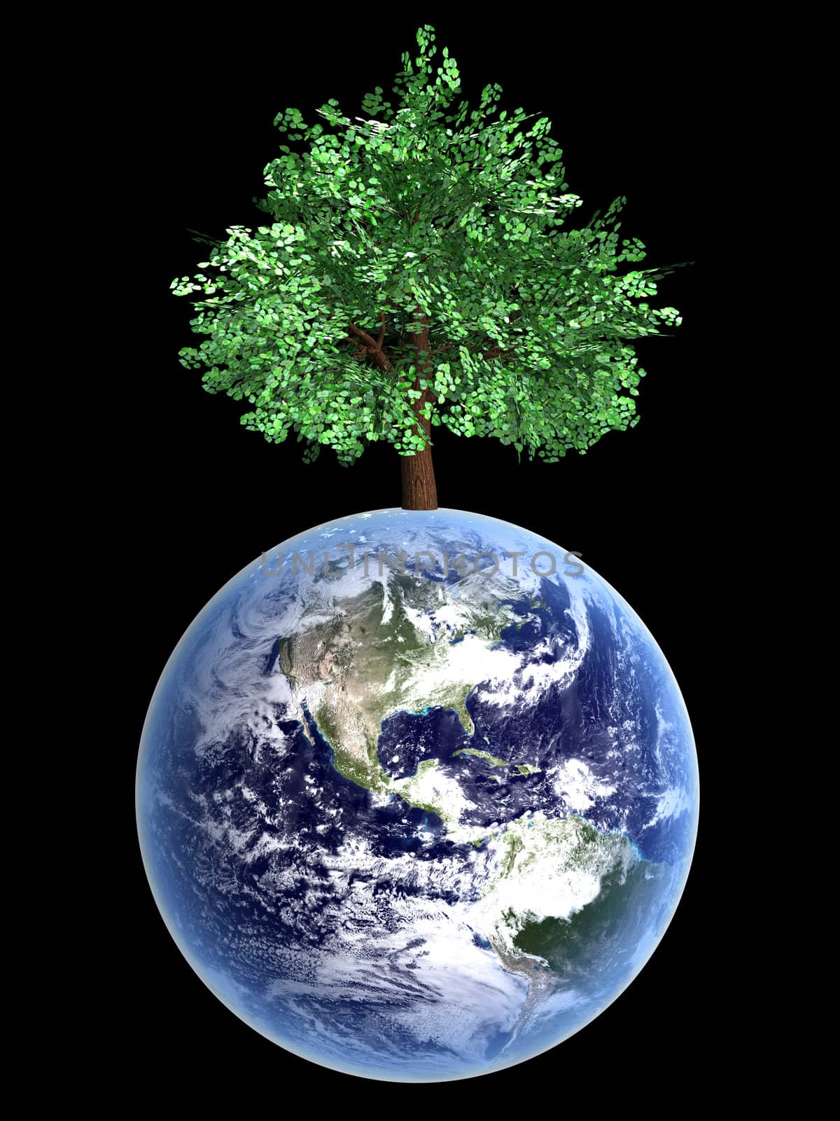 Symbol of environment and ecology. A world with trees. 3D rendered Illustration.