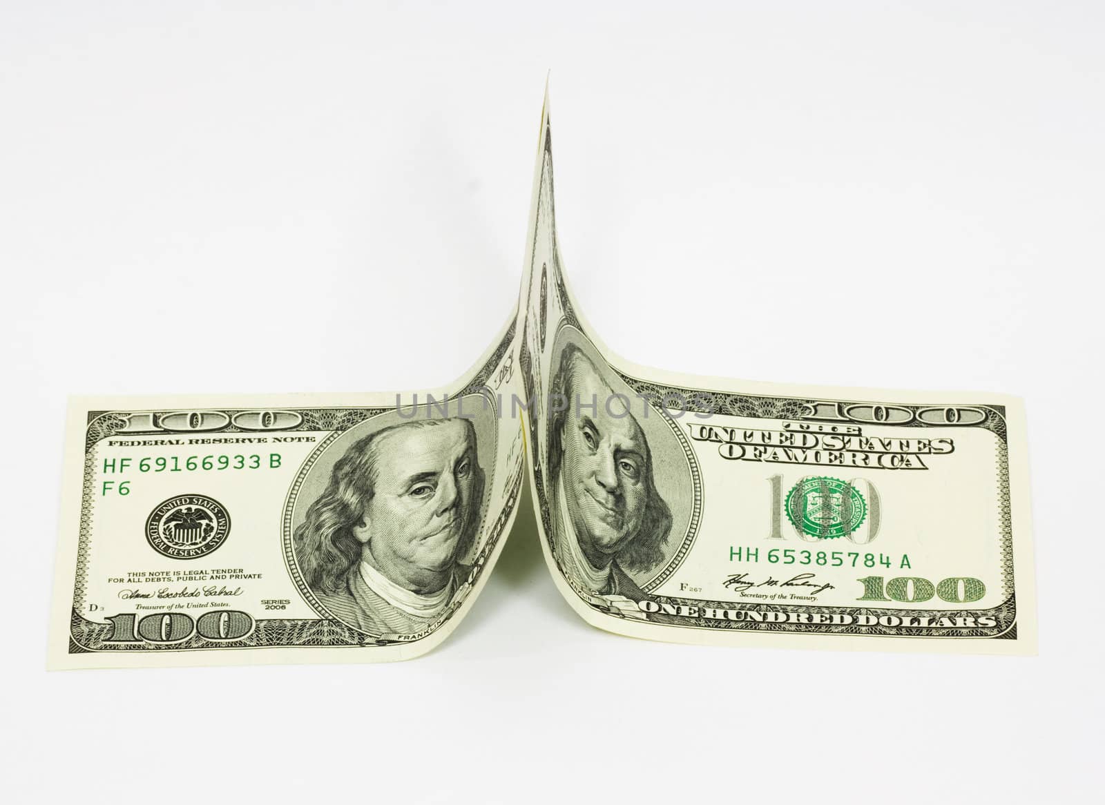 hundred dollar banknote,isolated on white with clipping path. 