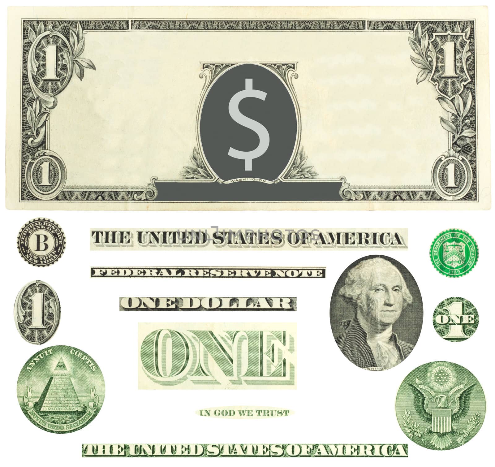 Set of detailed vector ornaments loosely based off a one dollar bill