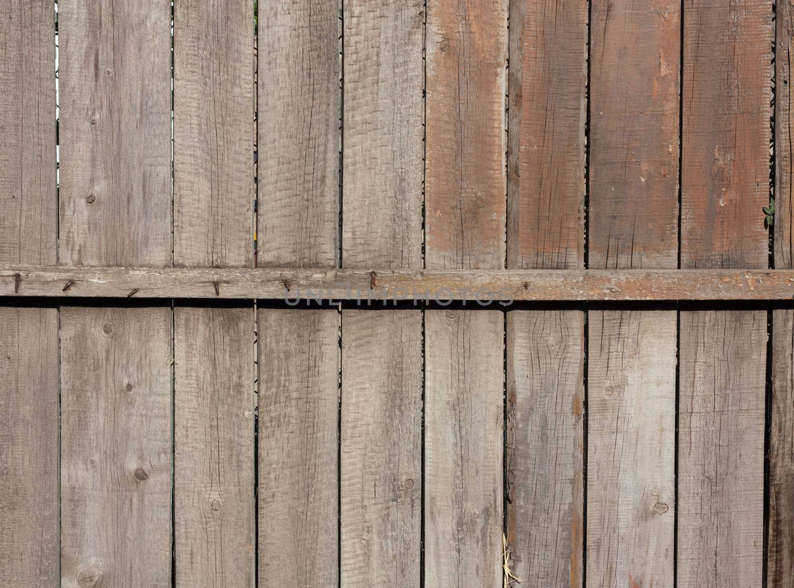 Close up of gray wooden fence panels  by schankz