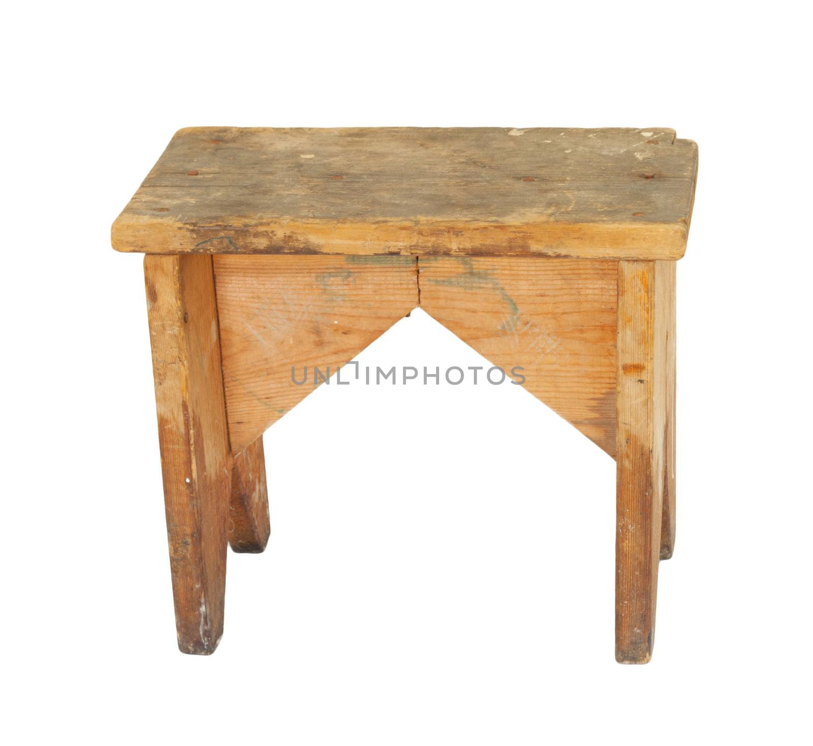 Old Wooden Stool Isolated 