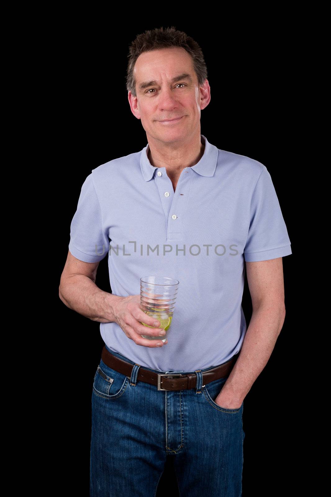 Handsome Smiling Middle Age Man Holding Drink by scheriton