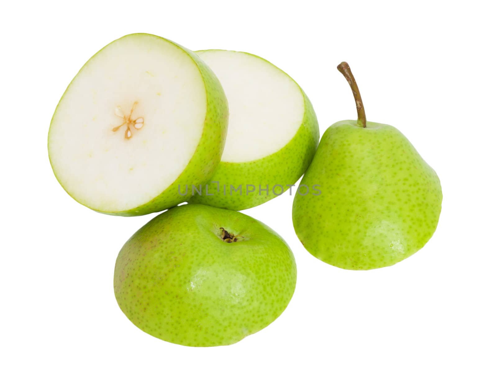 sliced ​​pear isolated on white background