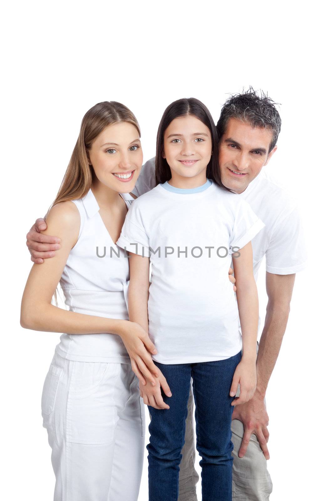 Portrait of happy couple smiling with cute daughter.