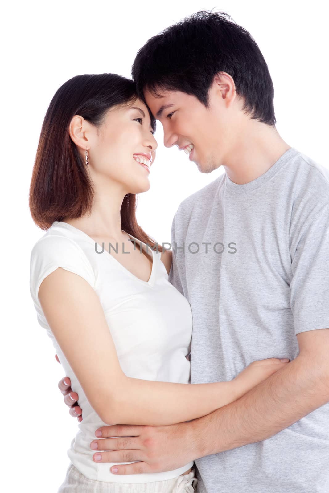 Portrait of Asian young couple isolated on white background.