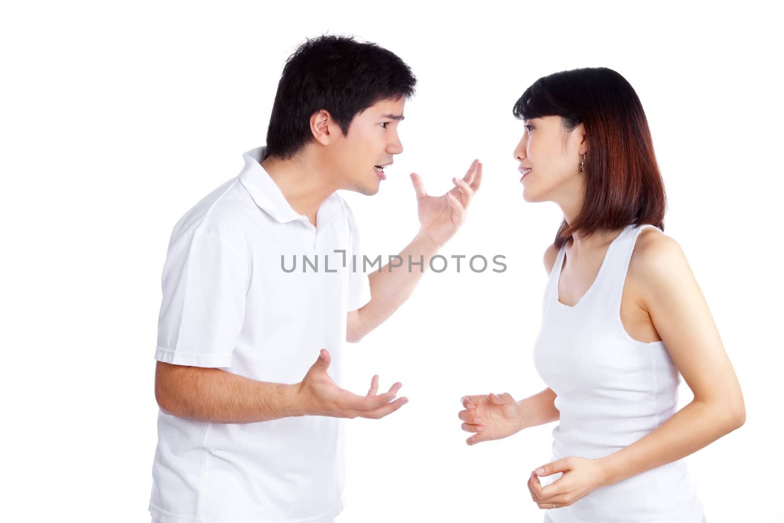 Angry Couple Arguing by leaf
