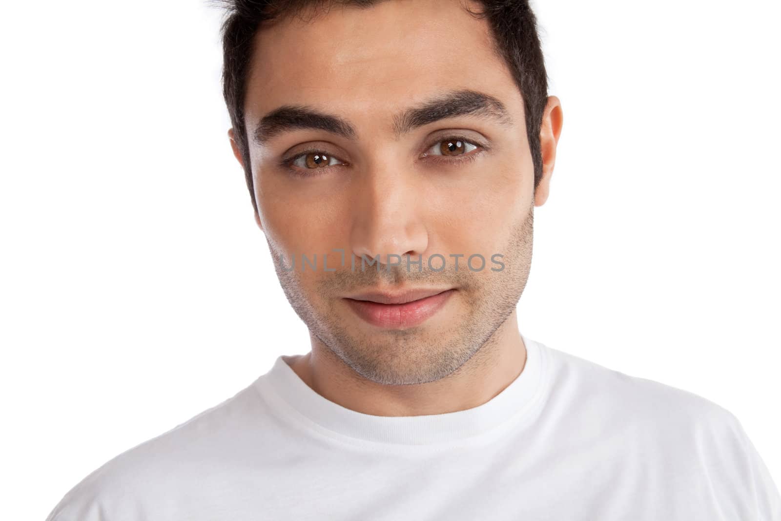 Portrait of young man isolated on white background.