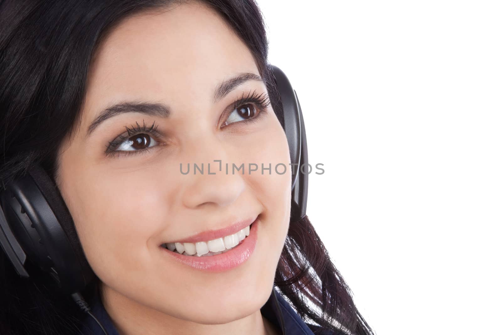 Woman Listening Music on Headphone by leaf