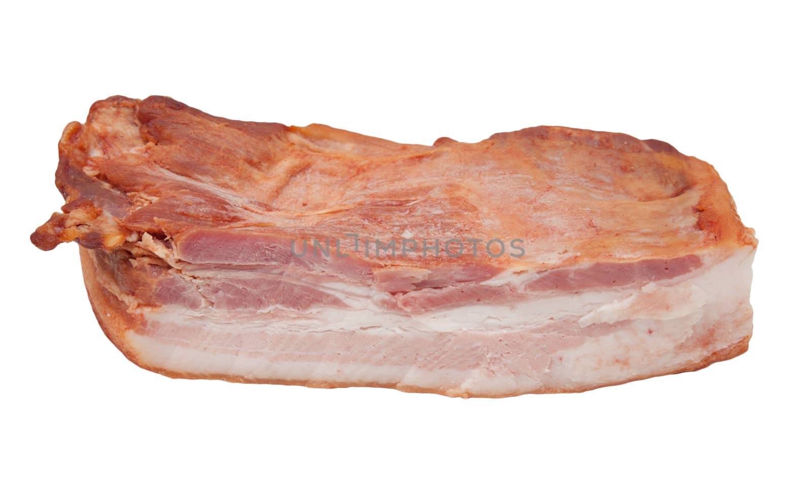 Smoked bacon chunk isolated over white background.  by schankz