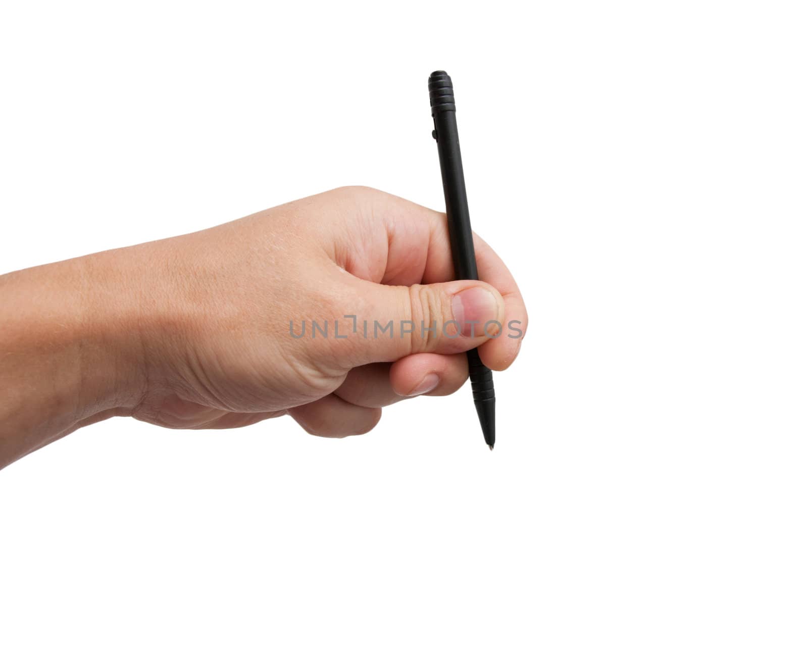 black pen in hand on white background by schankz