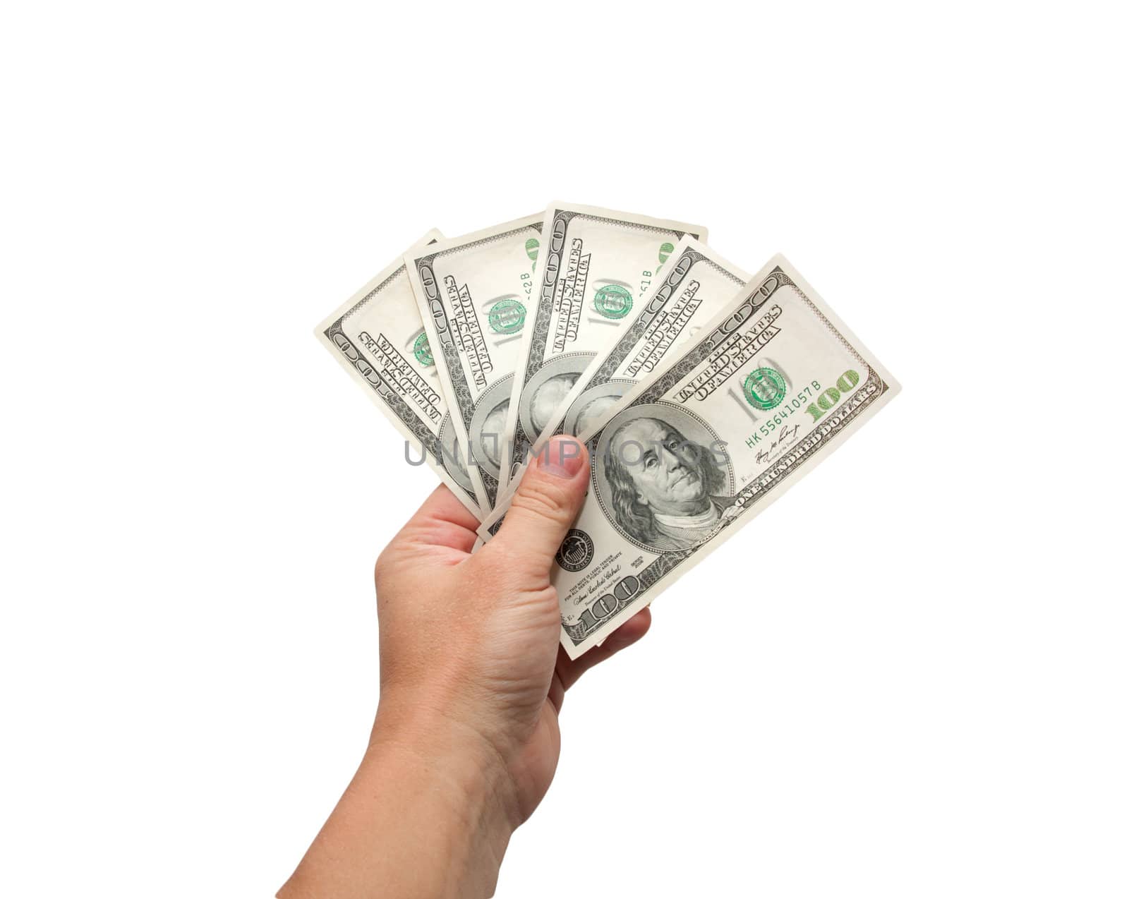 dollars in hand isolated on a white background 