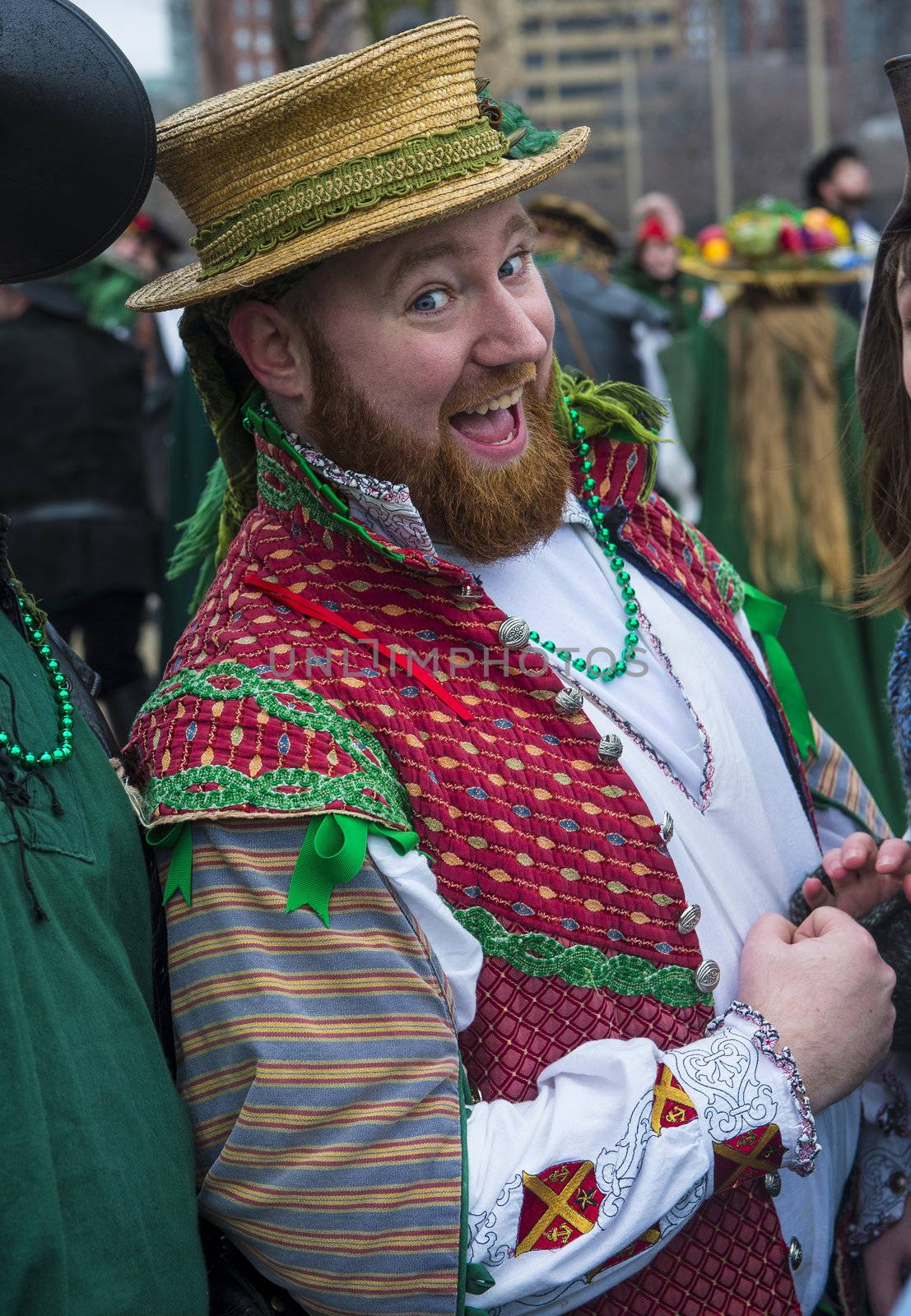 CHICAGO - MARCH 16 : A man with a Renaissance costume before Participating in the annual Saint Patrick's Day Parade in Chicago on March 16 2013