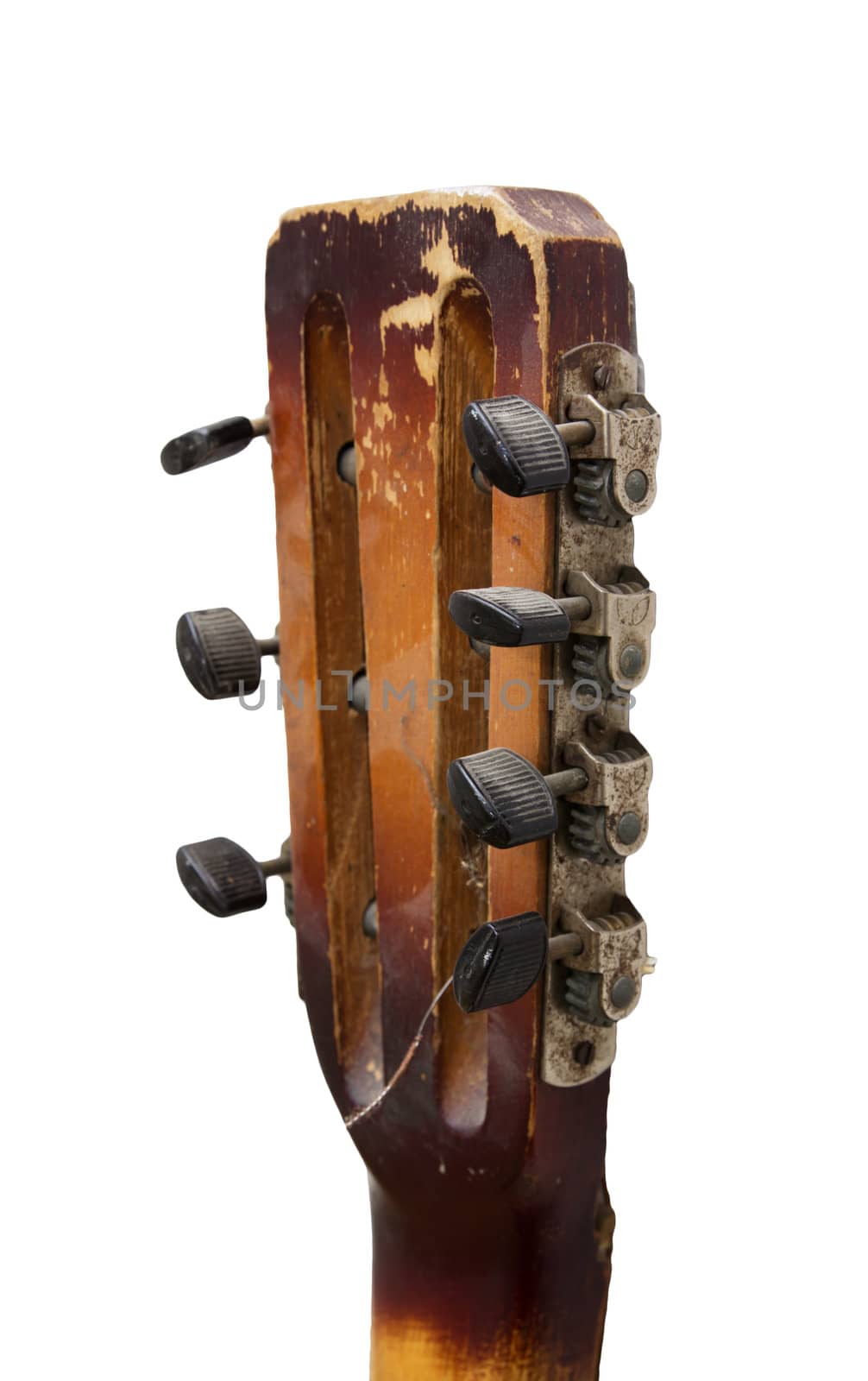 an old guitar on white background by schankz
