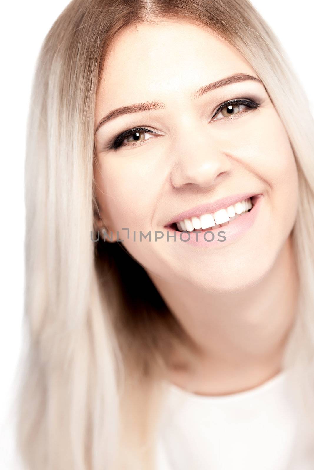 portrait of attractive caucasian girl with shiny blond hair