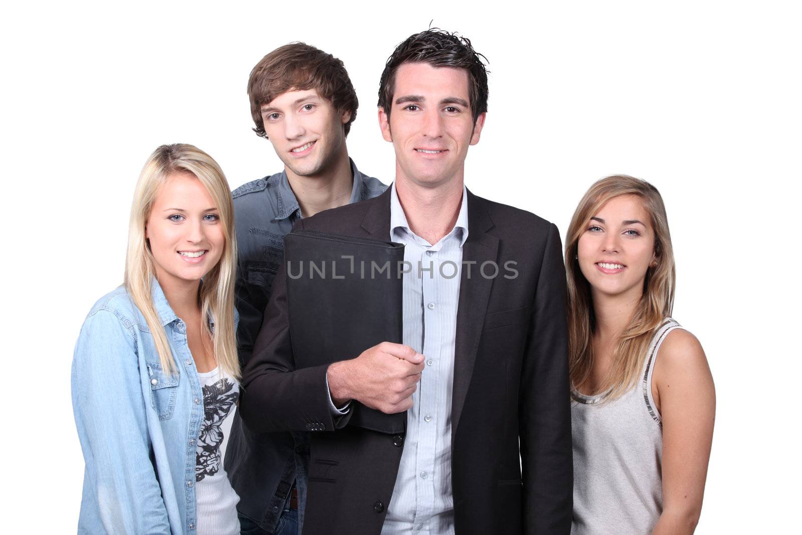 Adult and teenagers smiling