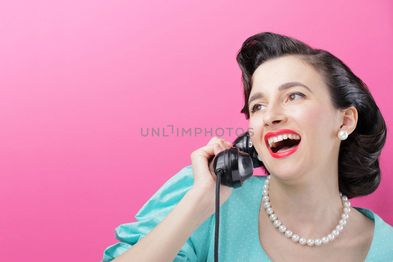 Smiling Vintage Woman Talking on the Phone