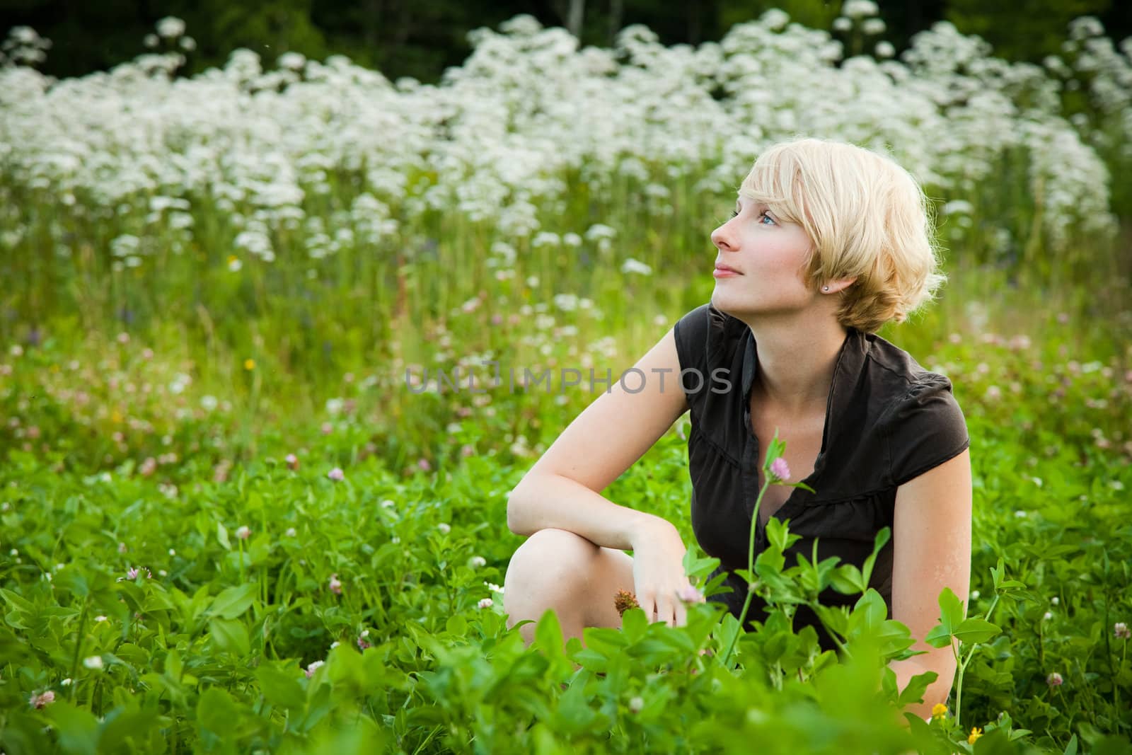 Girl in a field of flowers