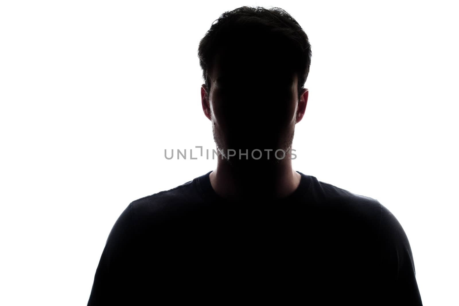 Typical upper body man silhouette wearing a tshirt - misterious face