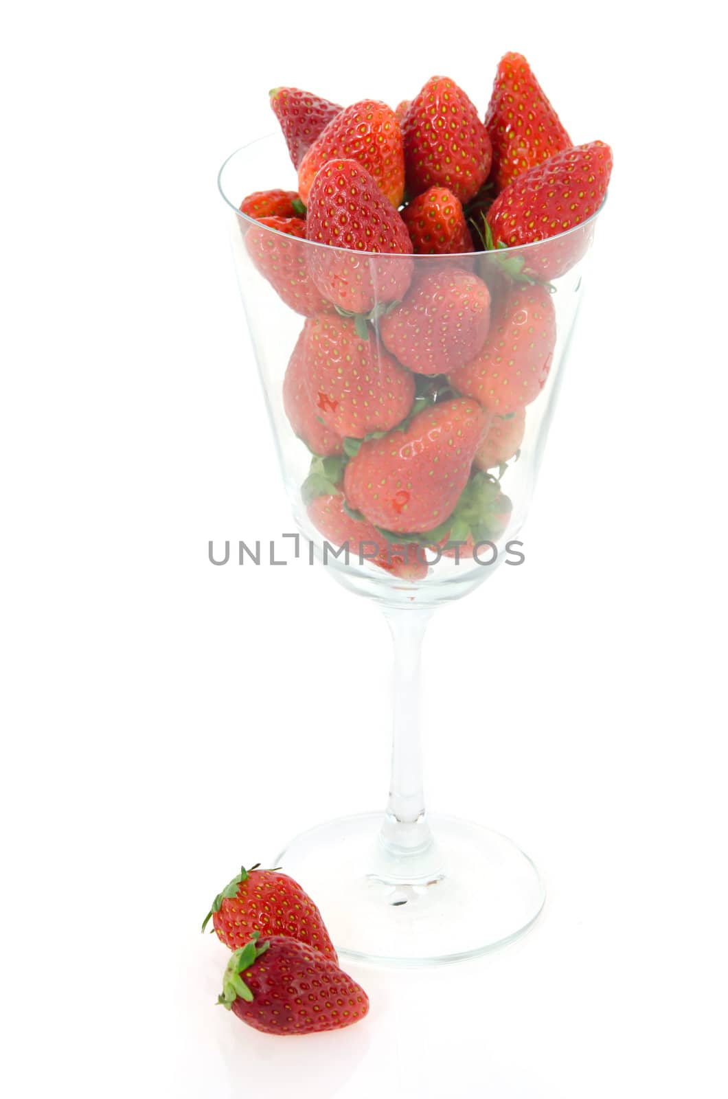 ripe  strawberry full in glass , strawberry  on white background